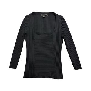 August Silk Ribbed Fitted Square Neck Knit Sweater  Top Black Women's Medium